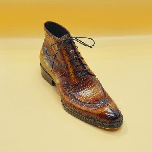 Crocodile Shoes, bốt nam buộc dây màu nâu vàng cổ điển kiểu Na Uy