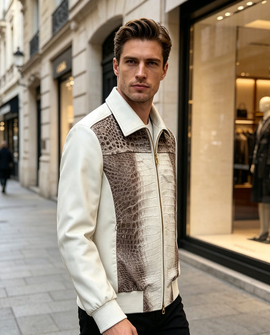 Himalayan Crocodile & Lamhbskin Leather Jacket