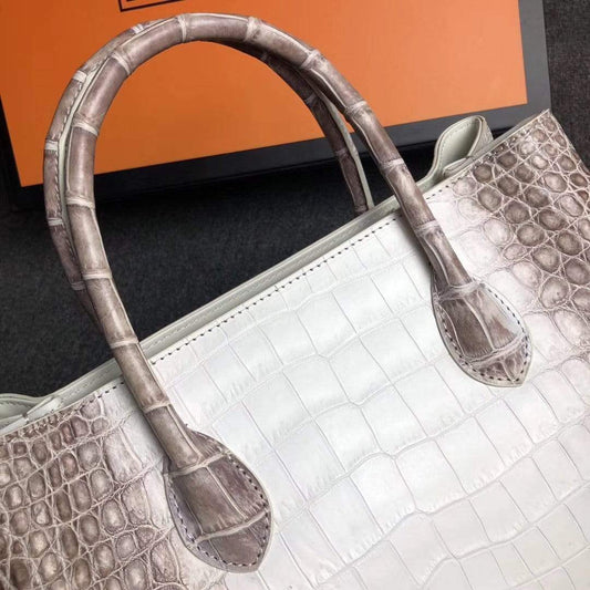 Genuine Crocodile Leather Womens Tote Shoulder Bag Himalaya White 30cm