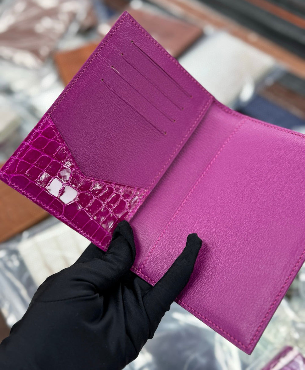 Crocodile Skin Leather Passport Case