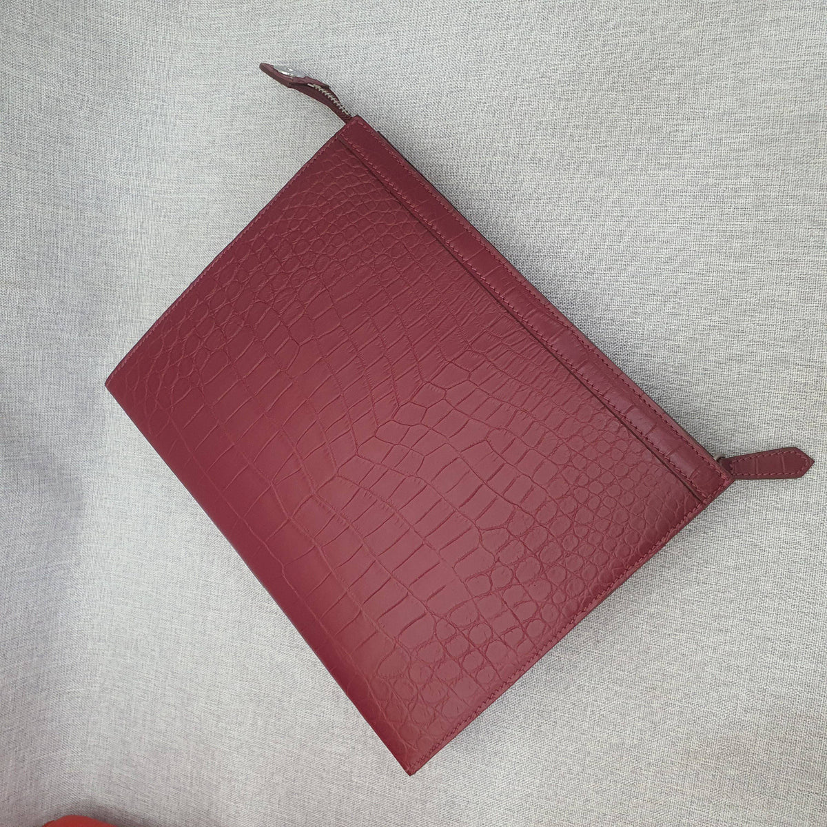 Mens Matt Genuine Crocodile Skin Leather Clutch Wine Red