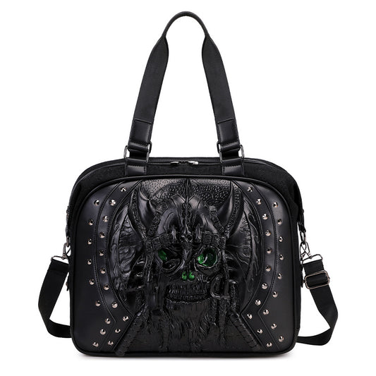 Borsa tote 3D in pelle PU, grande borsa da viaggio tipo duffel con teschio borchiato, a spalla