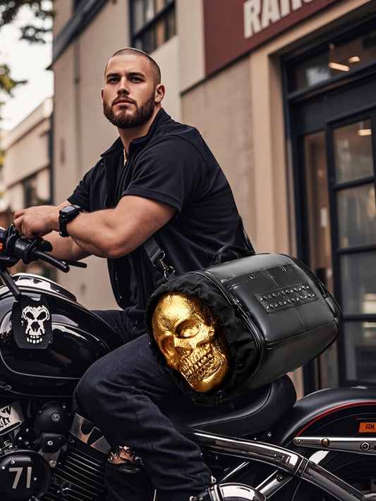 Borsa duffel 3D in pelle PU con teschio borchiato grande, da viaggio e a spalla