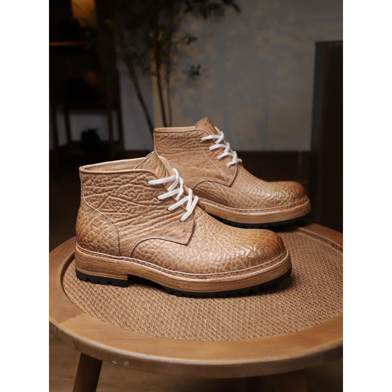 Genine Cordovan Leather Round-Toe Work Boots