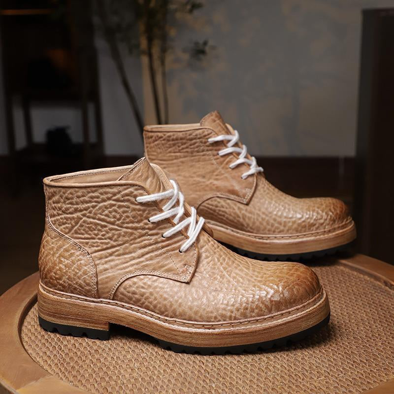 Genine Cordovan Leather Round-Toe Work Boots
