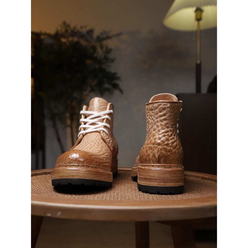 Genine Cordovan Leather Round-Toe Work Boots