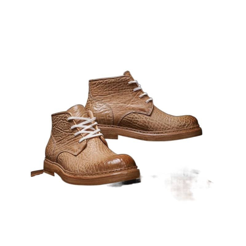 Genine Cordovan Leather Round-Toe Work Boots