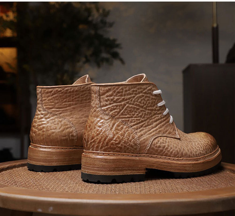 Genine Cordovan Leather Round-Toe Work Boots