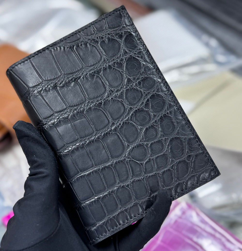 Crocodile Skin Leather Passport Case