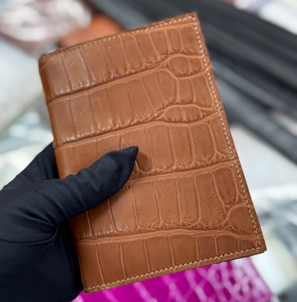 Crocodile Skin Leather Passport Case