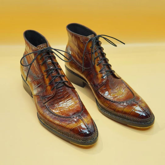 Crocodile Shoes, bốt nam buộc dây màu nâu vàng cổ điển kiểu Na Uy
