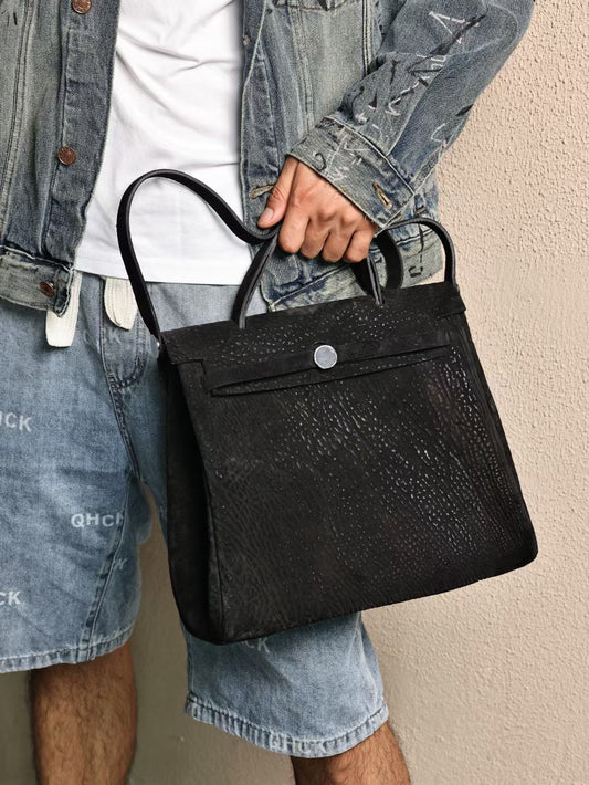 Borsa ventiquattrore in pelle cordovan lavata Genine nera