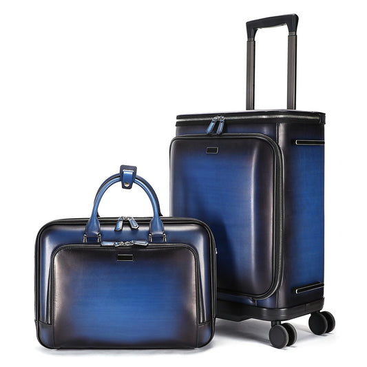 Unisex trolley da viaggio in vera pelle di vitello vintage, da cabina, 20 pollici, con ruote universali, per lavoro, con borsa porta documenti