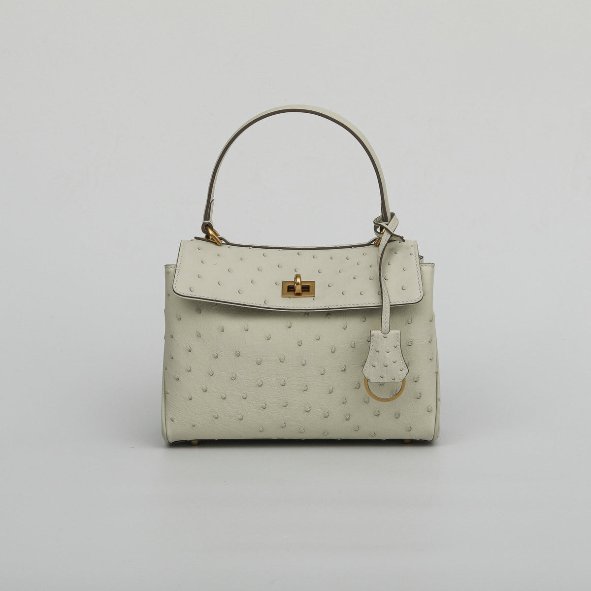 Ostrich Leather Top Handle Tote Bag
