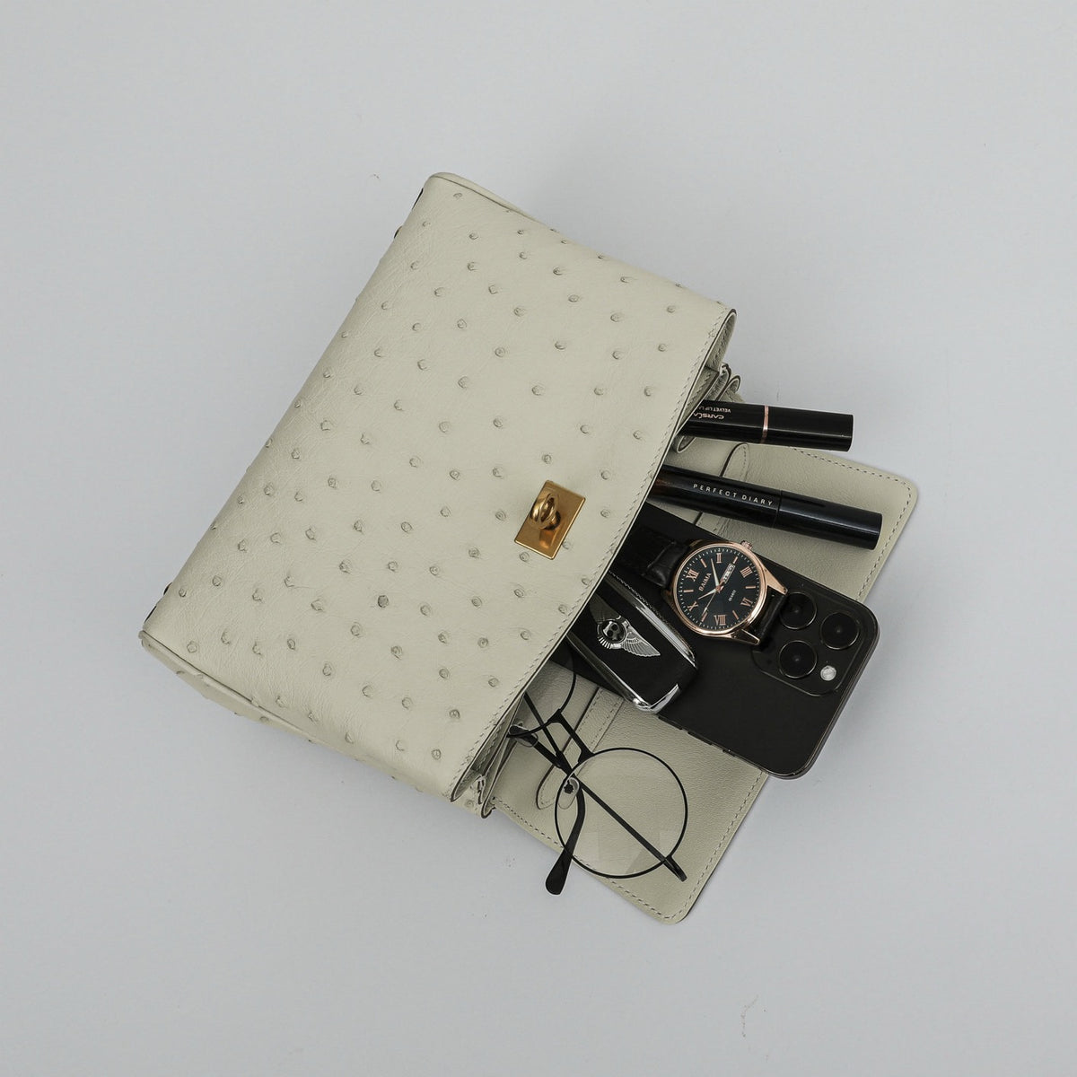 Ostrich Leather Top Handle Tote Bag