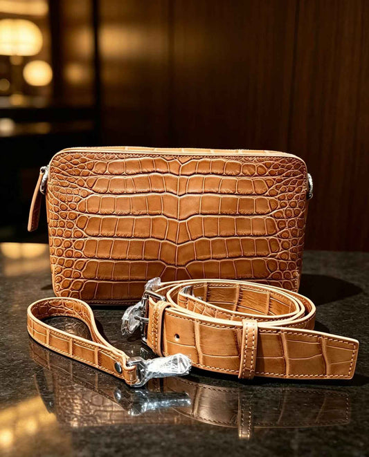 Genuine pelle di coccodrillo borsa clutch a tracolla e a spalla colore tan