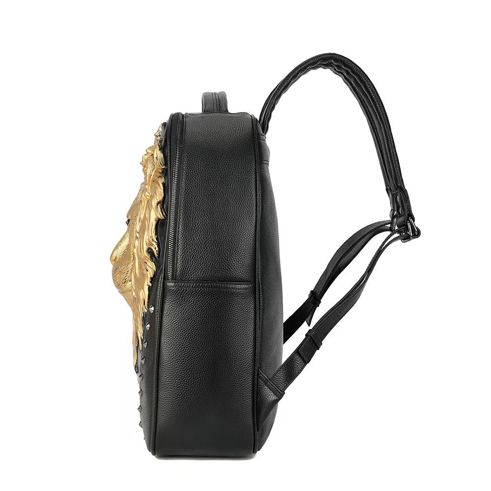 3D Leather Backpack 3D Lion Head Modeling outdoor Backpack Travel Computer Bags Small