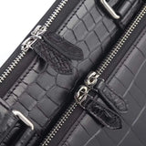 Men's Crocodile  Leather Briefcase with Front Zip Pocket Black
