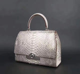 Womens Python Leather Top Handle Satchel Bag
