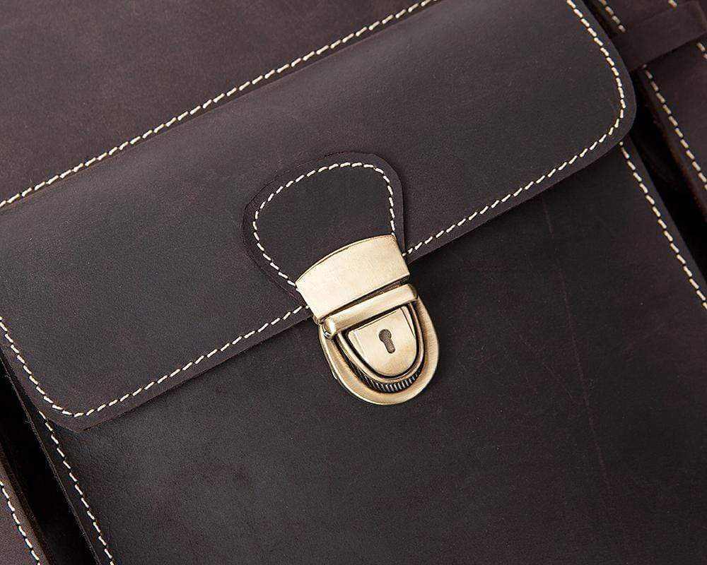 Cặp da nam Rossie Viren màu nâu, phong cách vintage retro, kiểu briefcase/messenger/satchel