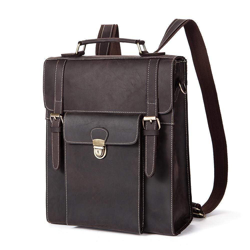 Rossie Viren Cặp da nâu vintage retro cho nam, cặp công sở, túi đeo chéo, túi đưa thư