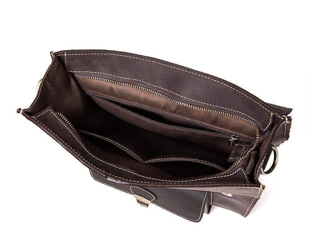 Túi da nâu vintage retro cho nam Rossie Viren, kiểu cặp tài liệu, messenger, túi đưa thư