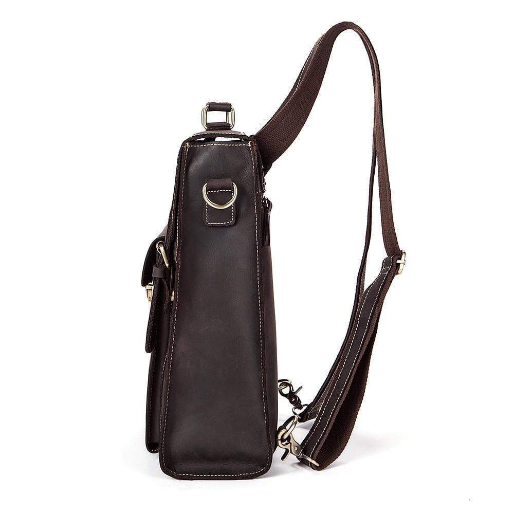 Cặp da nam nâu vintage retro Rossie Viren, túi xách công sở kiểu messenger dành cho bưu tá