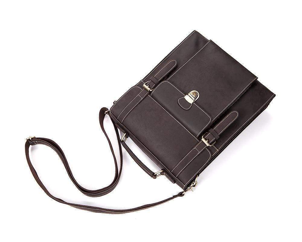 Cặp da nam Rossie Viren màu nâu cổ điển retro, kiểu briefcase, messenger, satchel cho nhân viên bưu điện