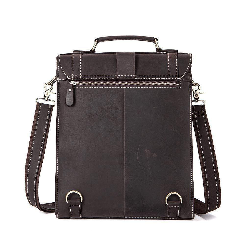 Cặp da nam Rossie Viren phong cách vintage retro màu nâu, kiểu briefcase/messenger/satchel, túi đưa thư