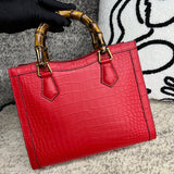 Crocodile Skin Leather Shoulder Crossbody Bag With Bamboo Handle Red